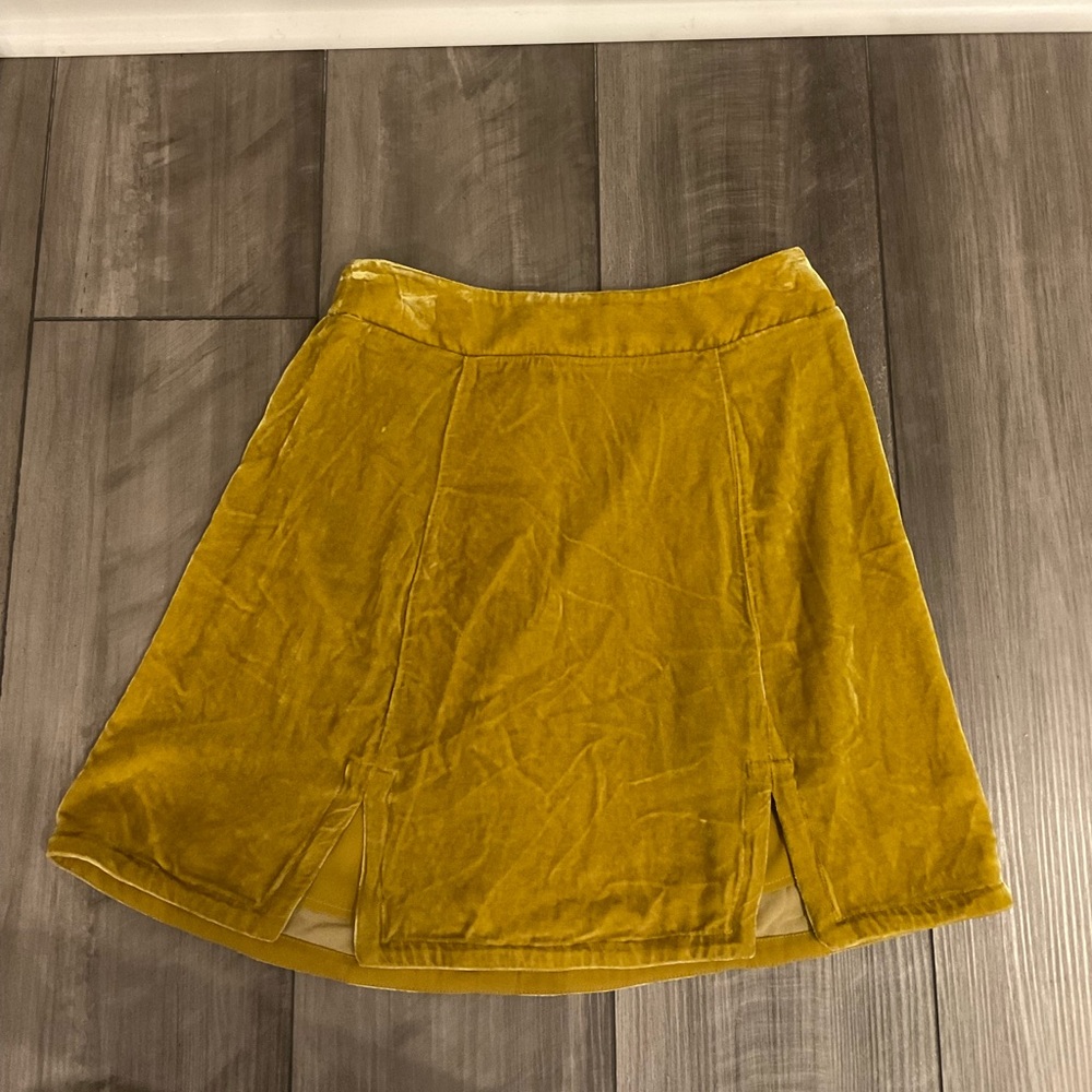 For Love And Lemons Mustard Velvet A-Line Skirt